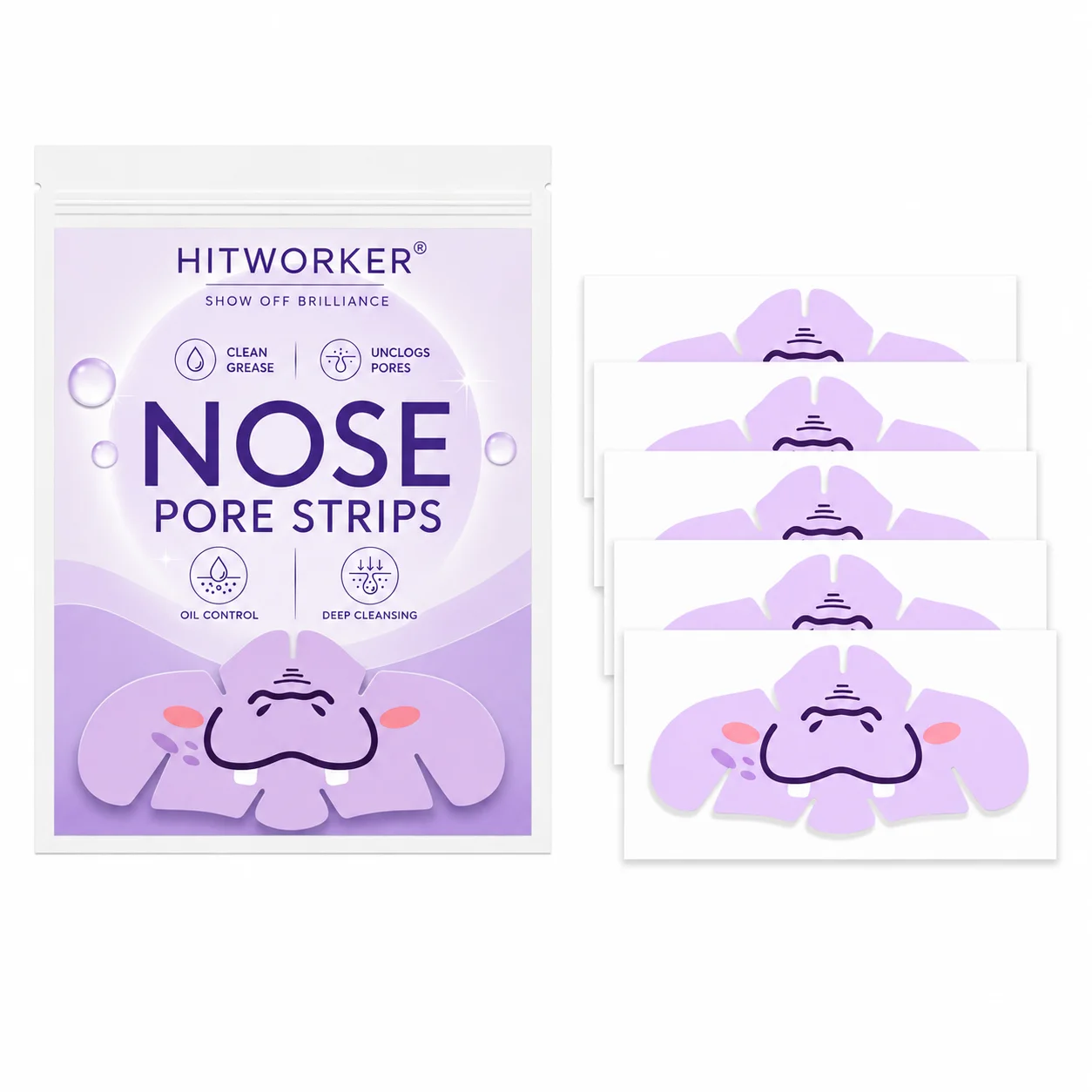 5PCS Cartoon Blackhead Nose Strips, Cute Hippopotamus-Pattern Pore Cleansing Patches with Easy-Peel Design