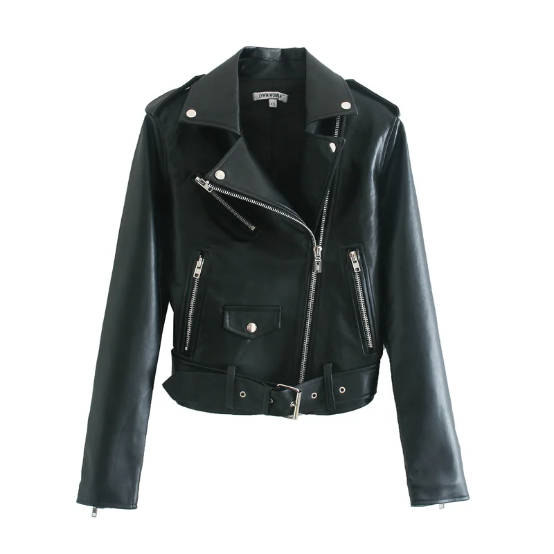 Nova motocicleta feminina sle couro falso jaet casaco fecho de zíper comprimento ort fino ajuste design commute faion
