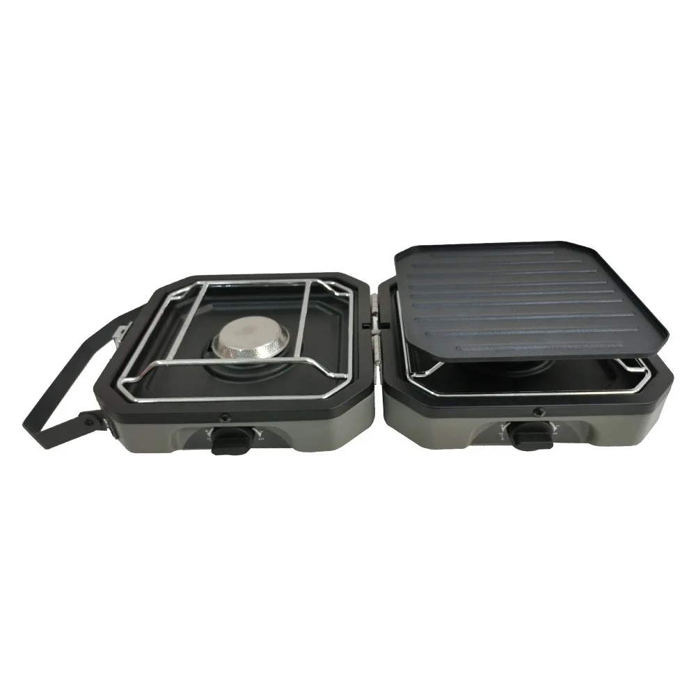 Double head stove, foldable and portable outdoor camping equipment, camping picnic, steak frying stove, card stove