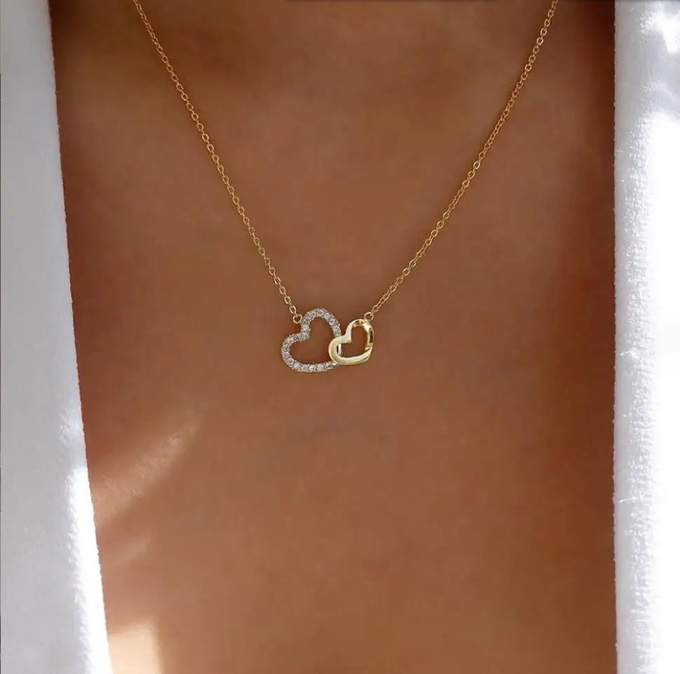 1PC New Fashion Vintage New Gossip Girl  Crystal Heart With Love Pendant Necklace Clavicle Chain Models F1944