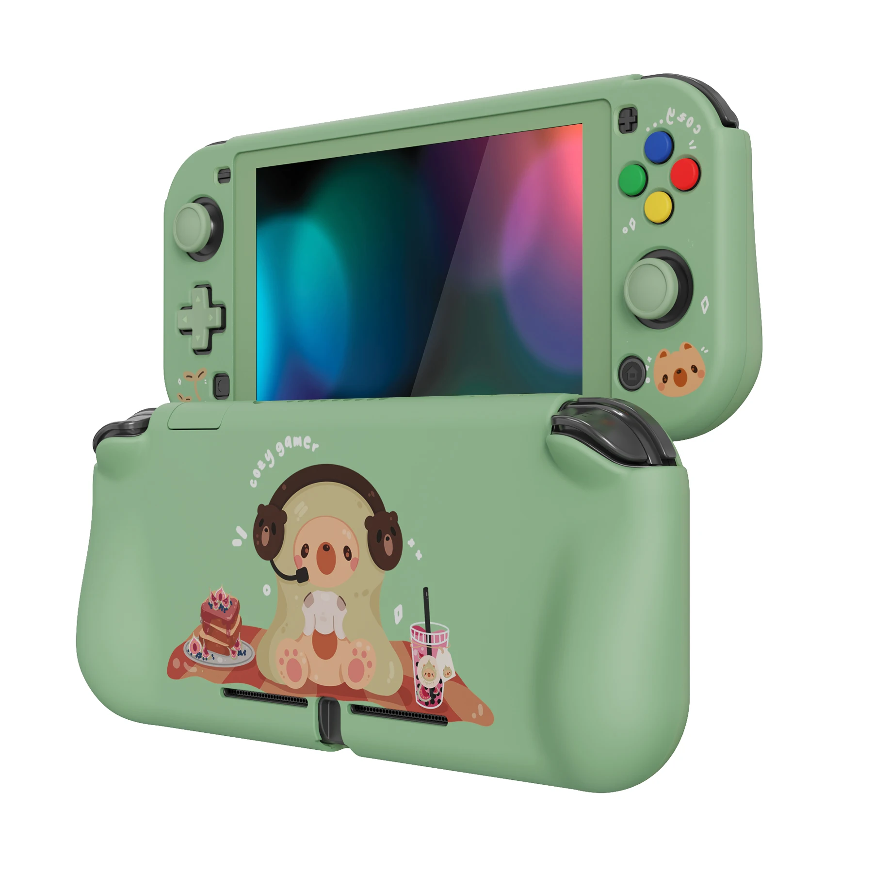 

PlayVital ZealProtect Ergonomic Protective Case for Nintendo Switch Lite W/Screen Protector - Cozy Gamer Bear