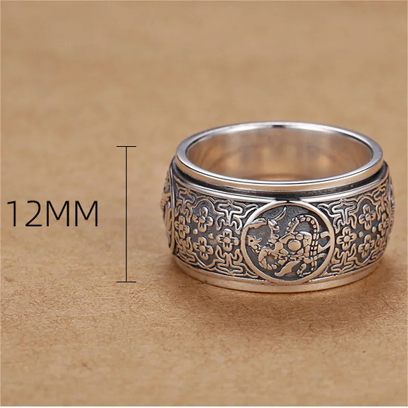 Anillo Rotable de bestias poderosas para hombres, joyería de dominancia, anillo de flor de talla Retro, regalo de cumpleaños de novio masculino de muchos tamaños