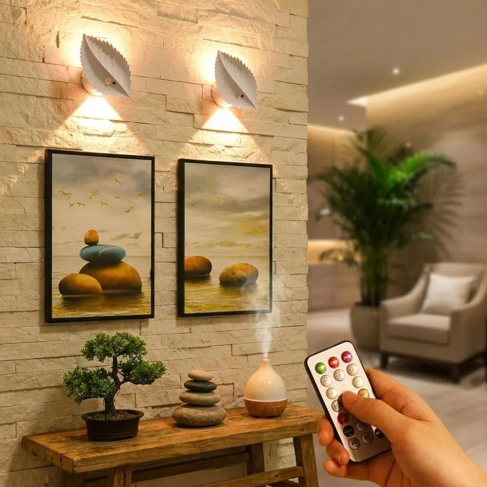 RGB/Warm Light Leaf Wall Lamp Wireless USB Rechargeable Wireless Magnetic Wall Light Decorative Lighting Remote Control