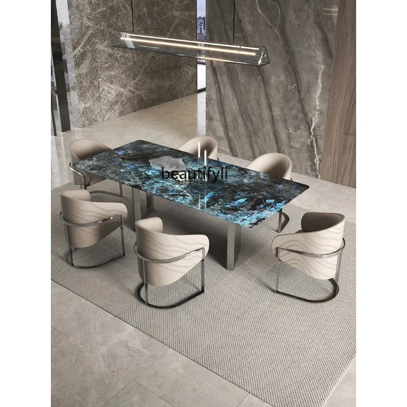 A4567 Natural Marble Luxury Stone Dining Table Italian Rectangular Dining Table High-End Modern Simple Home Dining Table