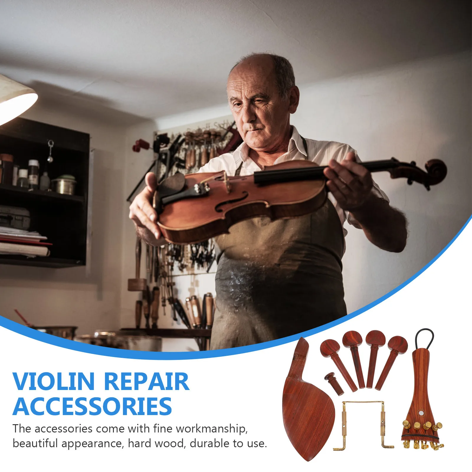 

1Set Wood Violin Replacement Accessories Durable Professional Repair Parts Chin Rest Tuning Peg Tailpiece Endpin
