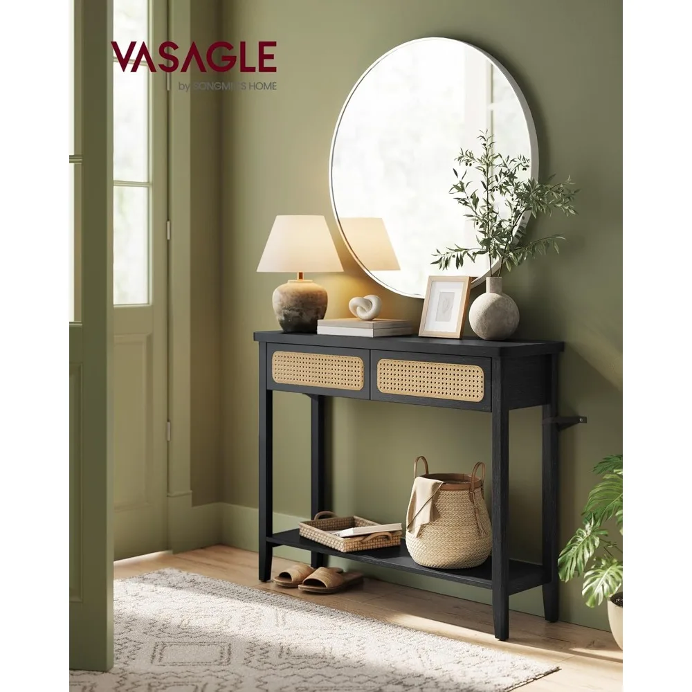 

Console Table, Sofa Table, Narrow Entryway Table with 2 Drawers, Open Storage Shelf, Rounded Corners, for Living Room