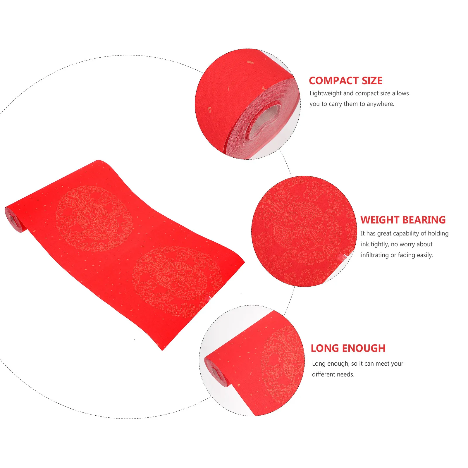 1 Roll Red Blank Scroll Paper Thickened Xuan Paper for Traditional Calligraphy Couplets Chunlian Writing Long Length Easy Carry