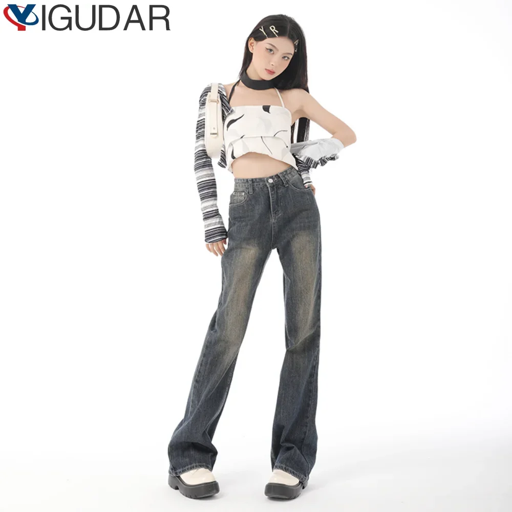 

Retro Slightly Flared Jeans Women Spring Autumn Niche Design Wide-Leg Pants High Waist Slimming Small Lengthened Pants y2k