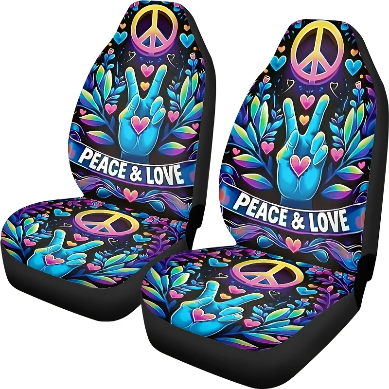 2pcs Universal Covers For 2 Cars, Featuring A 'Peace And Love' Print, Suitable For Sedans, Suvs, And Vans, Making For Excellent