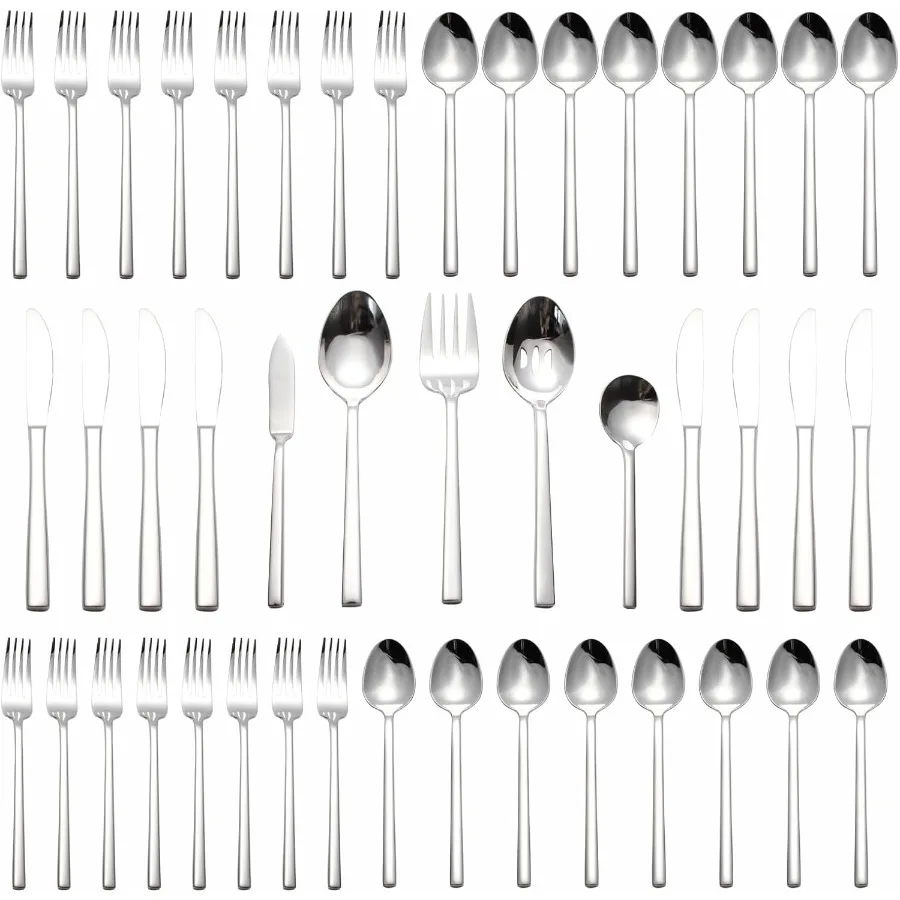

Silverware Set for 8, 45 Pieces Forged Stainless Steel Flatware Set Cutlery Set,Heavy Duty and Modern Desgin,Fancy Tableware Cut