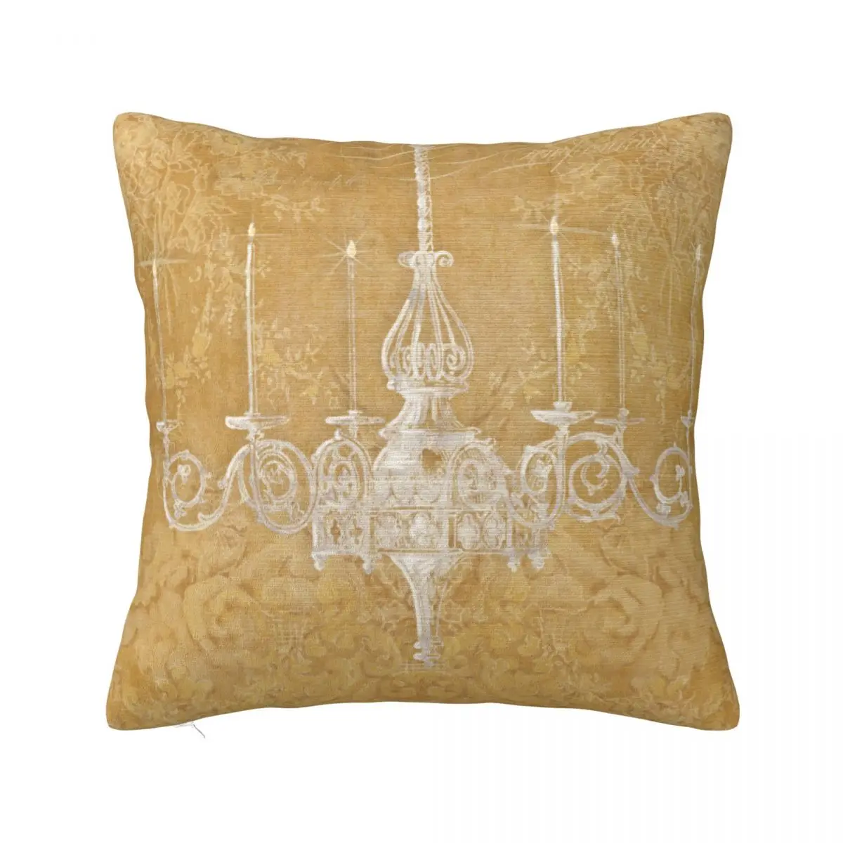 Vintage Paris French White Chandelier Mustard Gold Pillowcase Cushion Cover Decoration Antique Throw Pillow Case Cover Home