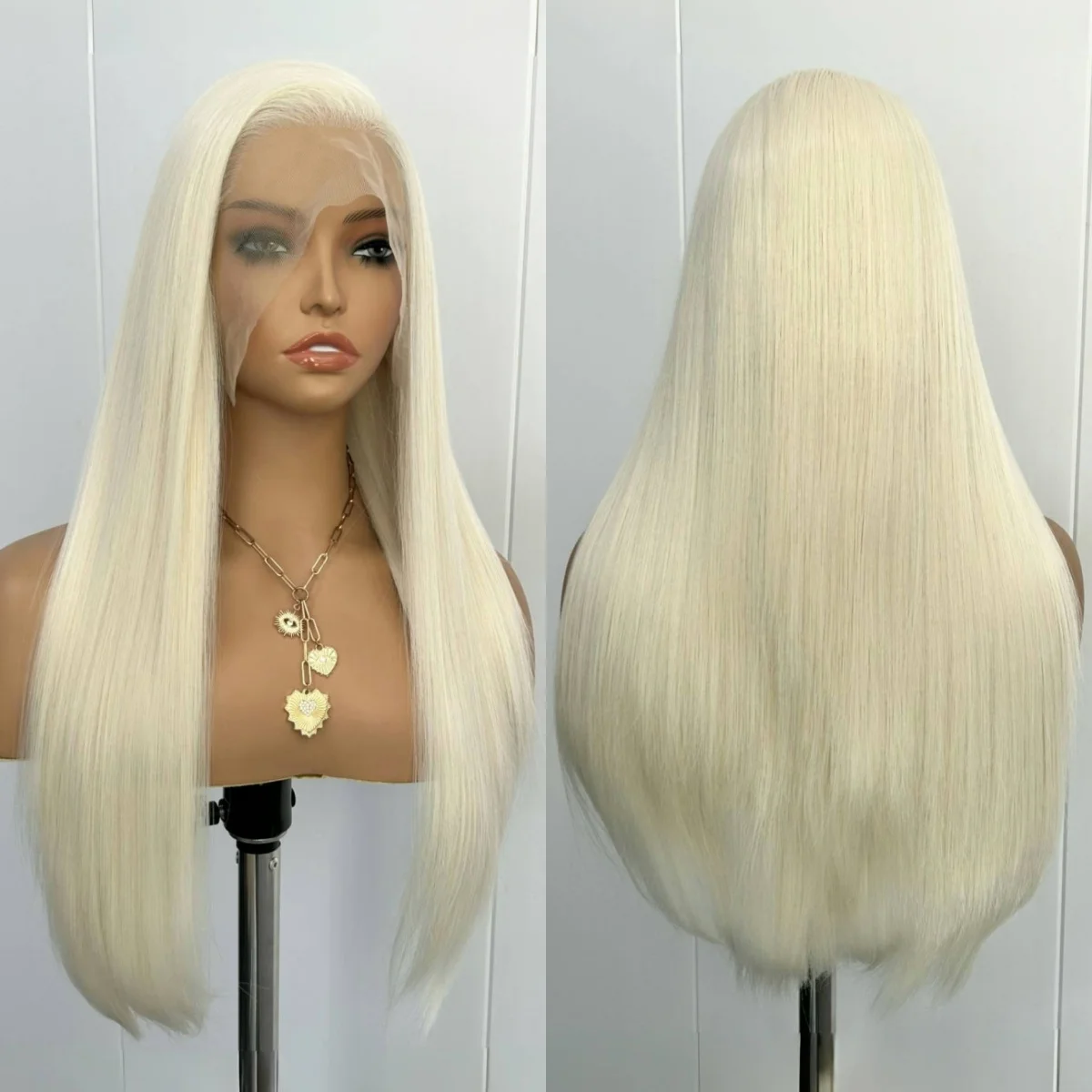 60 Platinum Blonde Wig Long Wavy Lace Wig Synthetic Lace Front Wigs for Women White Blonde Natural Wave Wig Daily Use Cosplay