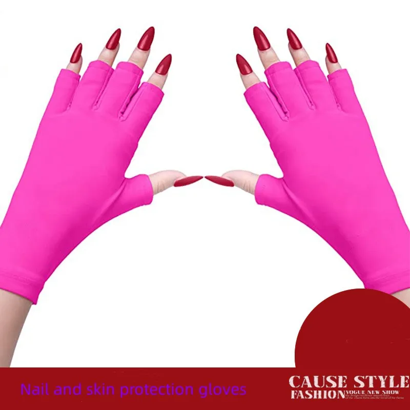 Fashion multi-color manicure gloves, black-proof half-finger sleeves for nails