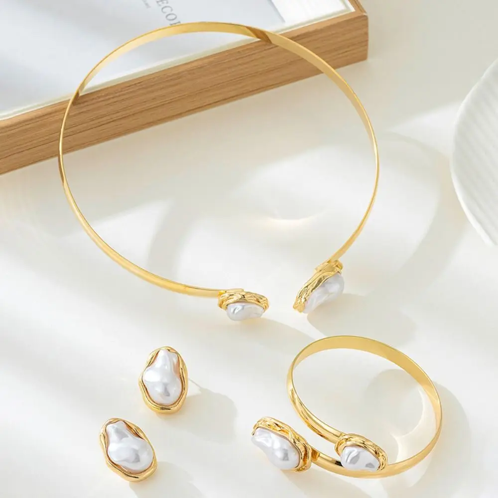 4 قطعة المفتوحة المختنق خمر مجوهرات دعوى مبالغ فيها المعادن سلسلة الترقوة مجموعة ضوء الفاخرة غير النظامية قلادة سوار حلقة البدلة #2