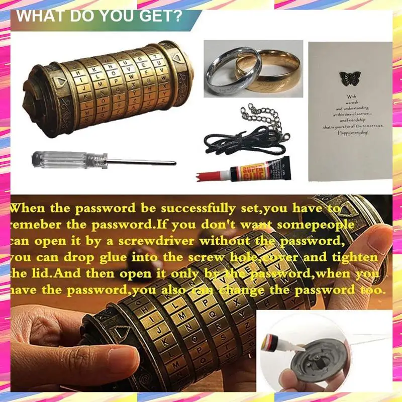 

AIAI Da Vinci Code Mini Lock Puzzle Box With Compartment Anniversary Code Lock As Gift For Boy And Girl As Shown