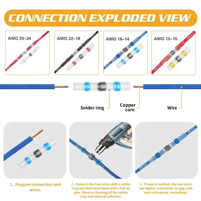 500 قطعة الحرارة يتقلص بعقب طقم توصيل مقاوم للماء لحام ختم محطات الأسلاك لإصلاح الكابلات الكهربائية البحرية للسيارات