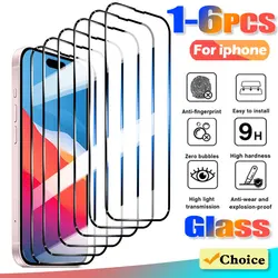 1-6 PCS Tempered Glass for iPhone 15 14 13 12 11 Pro Max Mini Screen Protector for iPhone X XS XR 7 8 6 Plus Full Cover Glass