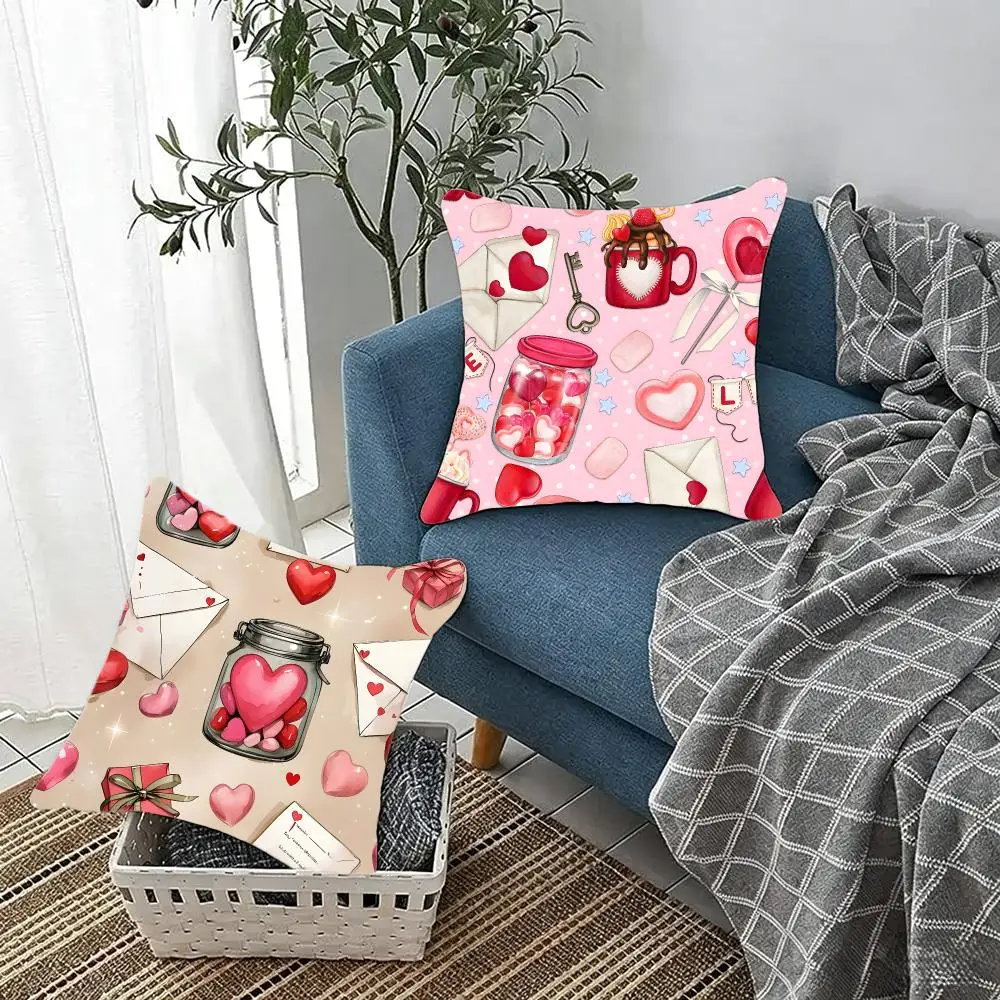 Cute design Hand-drawn style heart pattern Cushion Cover Fluffy velvet Nordic style plush Living room sofa decorative