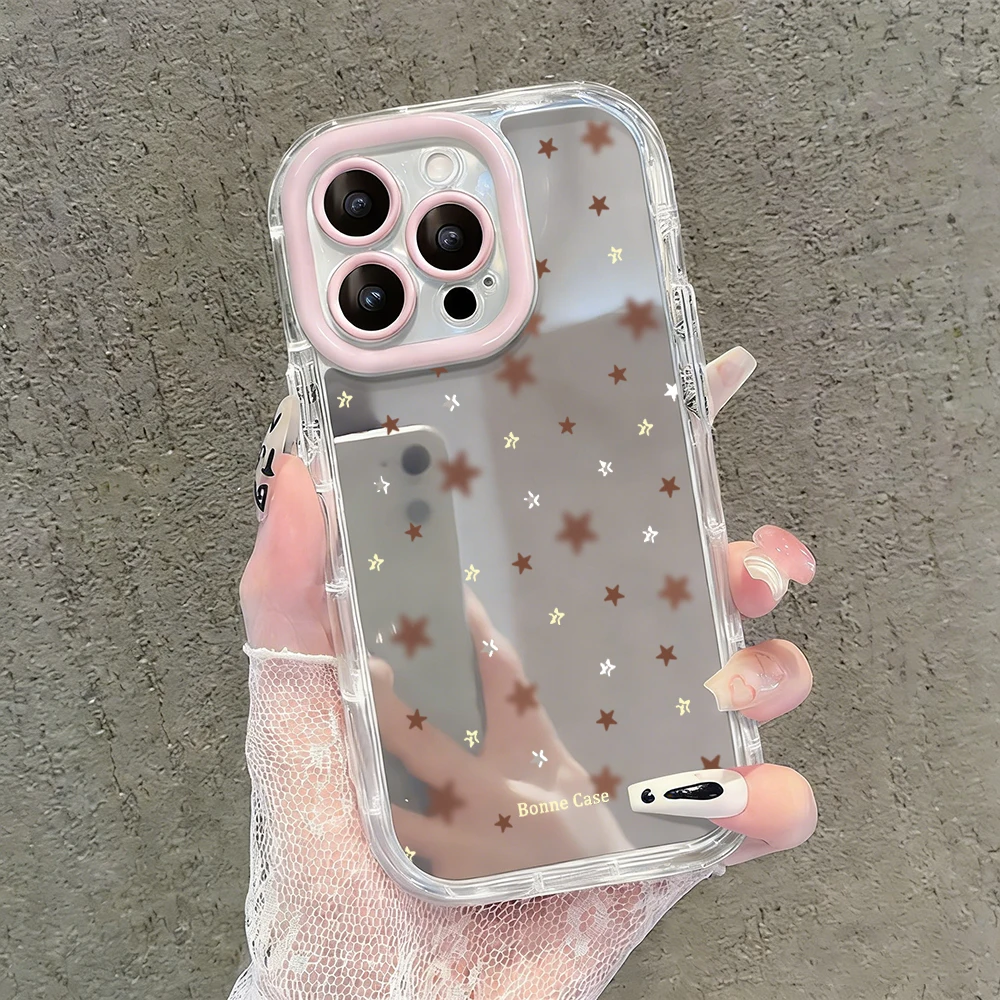 Einfache Stern-Polka-Dots Air-Cushion-Spiegel-Handyhülle für iPhone 17 15 14 16 Pro Max 13 12 11 Pro XR XS 7 8 Plus 17Air Girl Cover – Detail 6