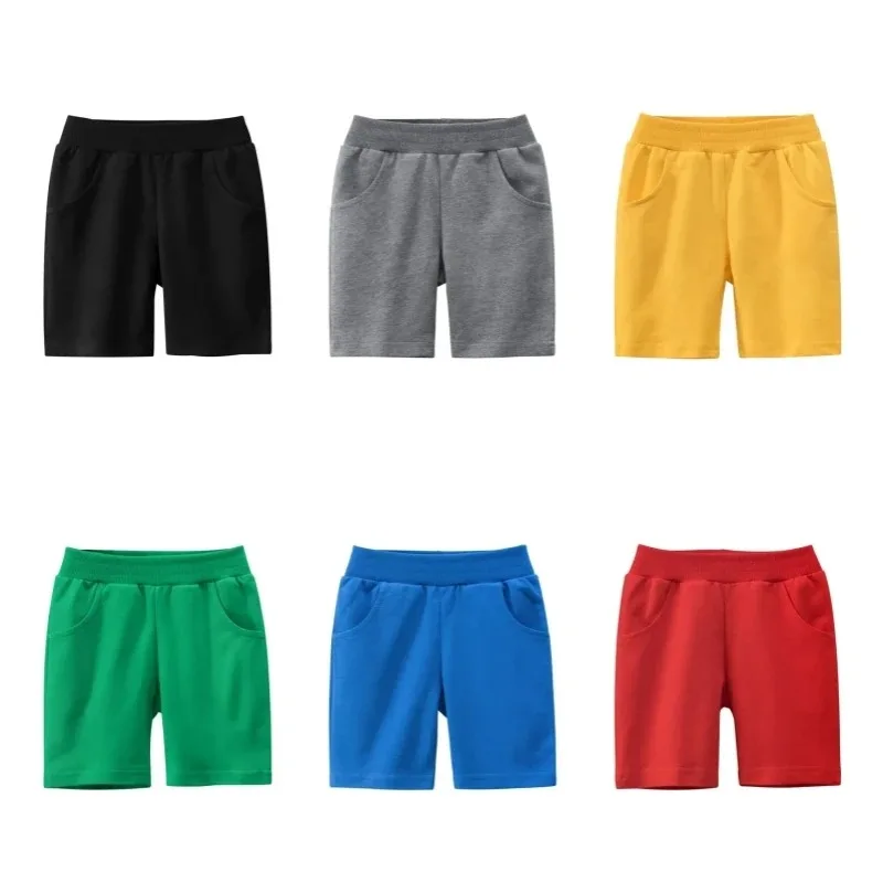 2024 Children's Summer Fashion Pure Cotton Shorts Boys and Girls Shorts Solid Color Preschool Pockets Beach Short Sports Pants