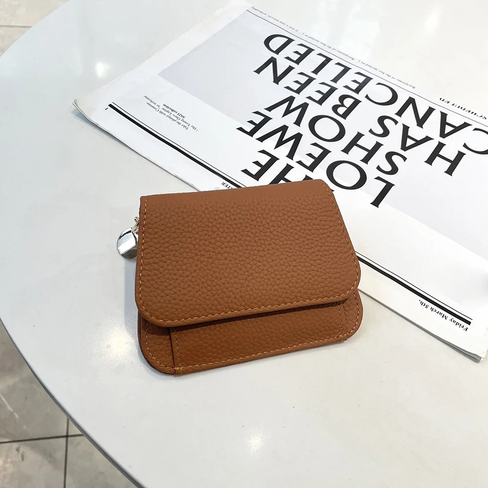 Genuine Leather Card Holders For Women Grained Cowhide Coin Purses Japan Korea Style Short Mini Wallet With Keyring Card Cases