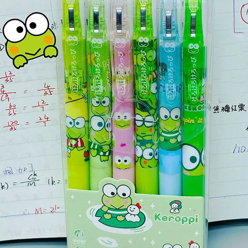 6Pcs Sanrio Kero Kero Keroppi Neutral Pen Kawaii Anime Cute Student School Supplies Examination Operation Stationery Toys Gifts