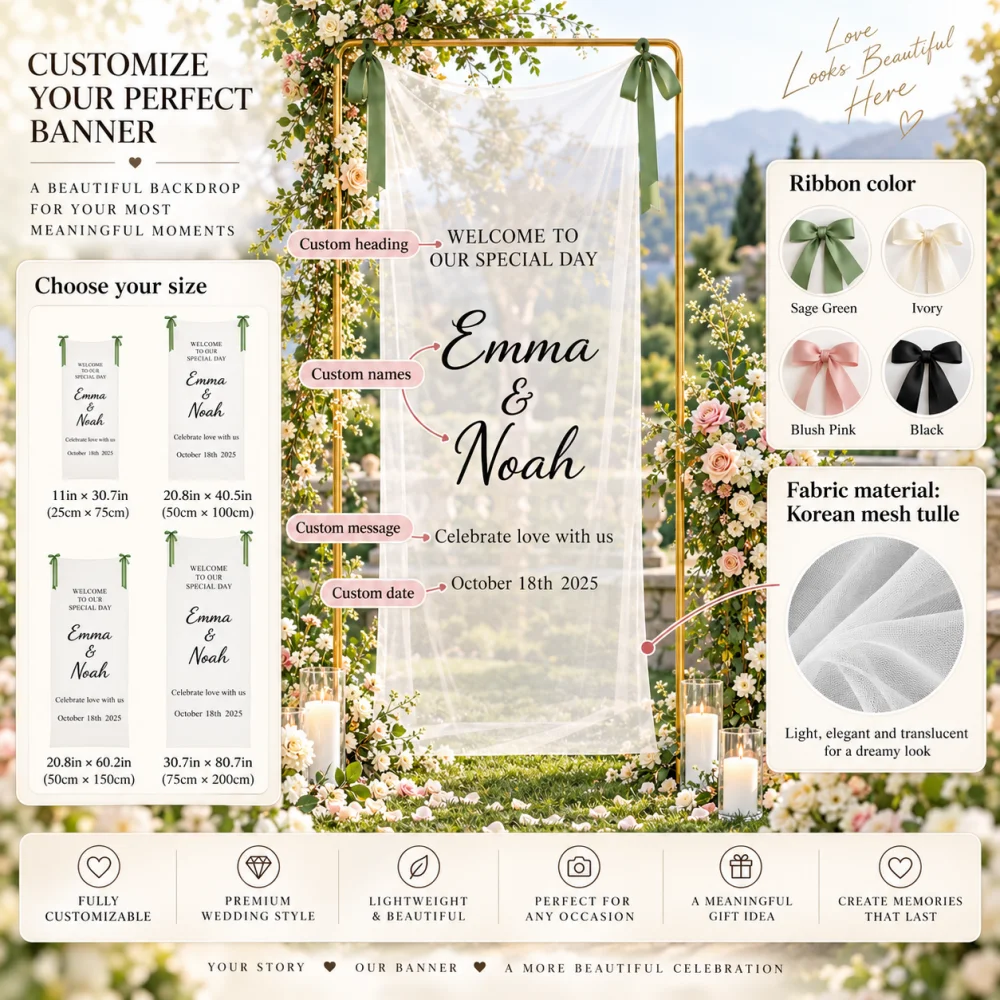 Custom Transparent Decorative Mesh Multi-Size Wedding Decor for Aisle Chair Table Centerpiece Backdrop Party