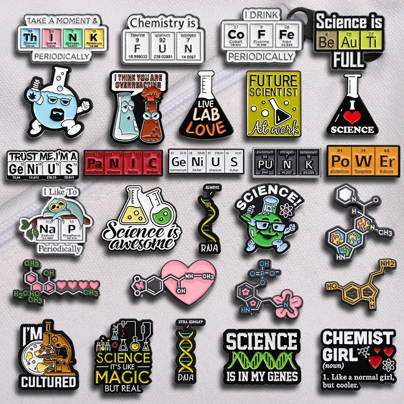 Science Chemical Element Series Enamel Pins Custom Microscope Beaker Metal Brooch Clothes Lapel Badge Jewelry Gift for Students