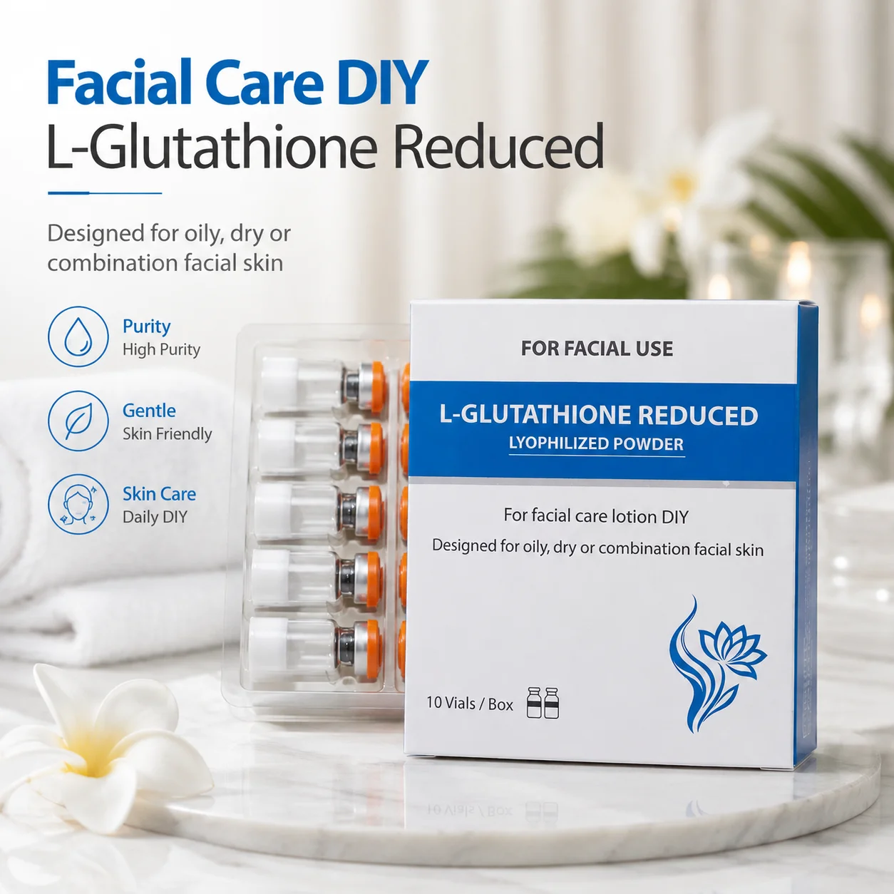 Reduced L-Glutathione Lyophilized Powder Vials Ampoule DIY Facial Skin Care Brightening Antioxidant Serum For External Face Use