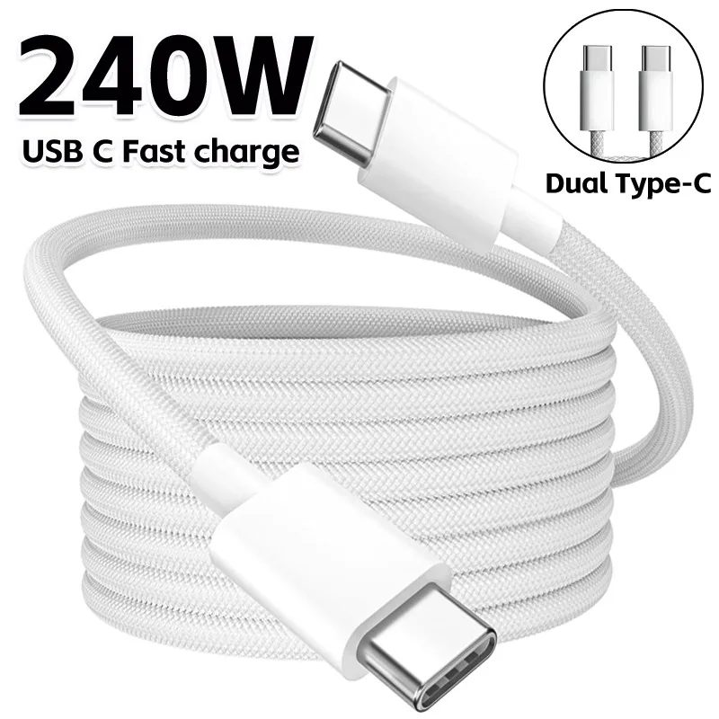 240W USB C To USB C Cable Fast Charging TypeC Braid Cable High Speed Transfer for IPhone15 Pro Max Samsung MacBook Quick Charger