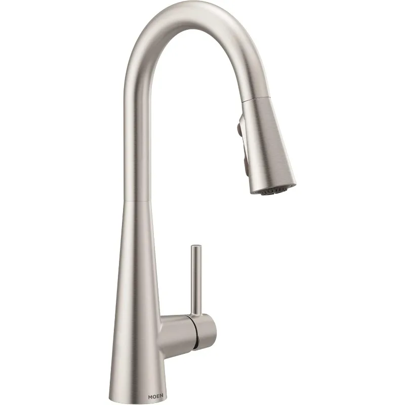 Stainless steel single handle, single hole pull-down kitchen faucet, faster water flow, modern kitchen sink faucet