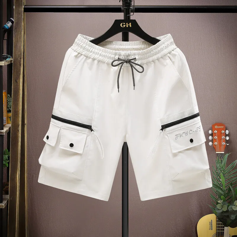 

Повседневные мужские шорты с эластичной резинкой на талии и шнурком, верхняя одежда, свободные брюки до колена, новинка 2025, летние короткие брюки для бега с карманами на молнии