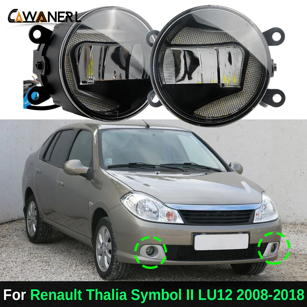 2IN1 Aluminum Car LED Fog Light DRL Daytime Running Lamp White 2 Pieces For Renault Thalia Symbol II LU12 2008-2018