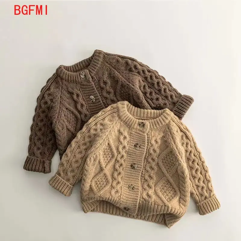 Children's Khaki Cardigan Fried Dough Twists Shaped Baby Thick Sweater Spring Fall 2026 Boys Knitwear Girls Coat Winter Clothing