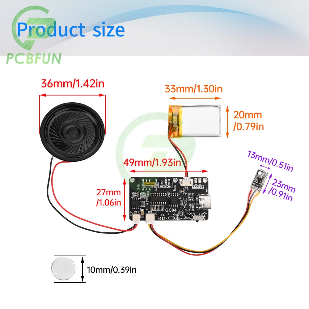 Recordable Sound Module MP3 8M WAV Button Control Music Voice Player Programmable Board with Speaker for DIY Greeting Card Gift