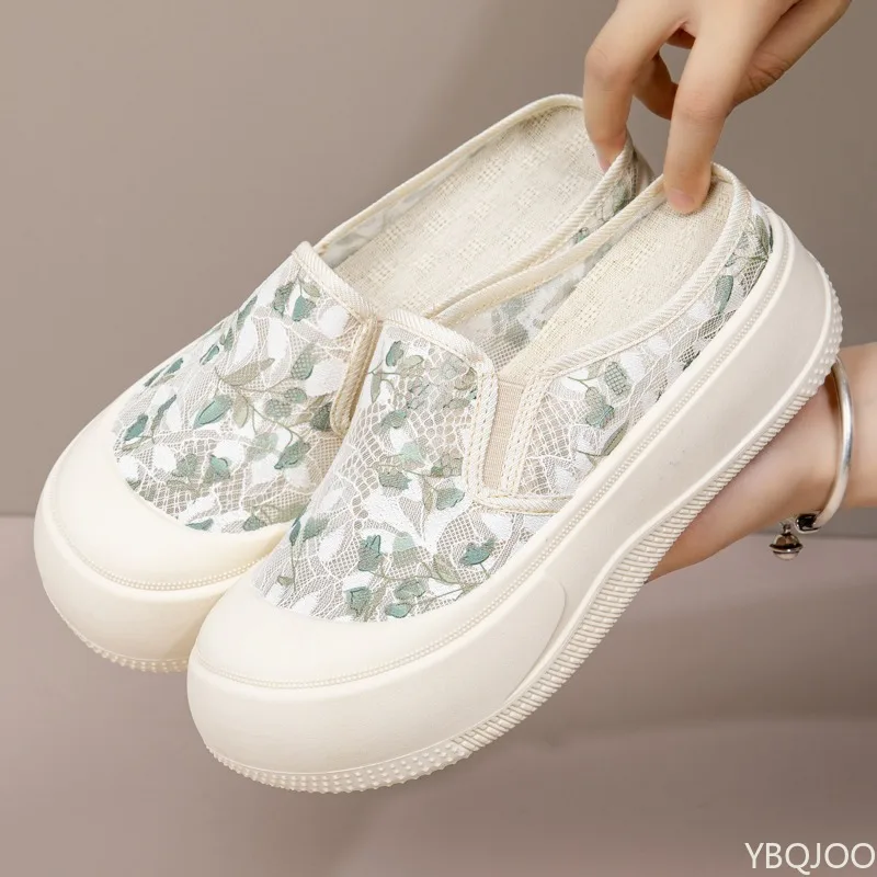 새로운 여름 경량 통기성 메쉬 천 신발 여성 캐주얼 편안한 부드러운 밑창 미끄럼 방지 두꺼운 밑창 키높이 신발