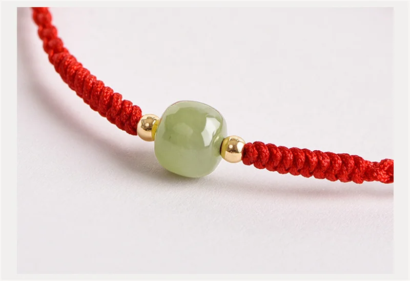 Handgemachte Größe anpassen Jade Perlen rot/schwarz Seil gewebt Liebhaber Armbänder Frauen Männer Glück Armband Schmuck – Detail 7