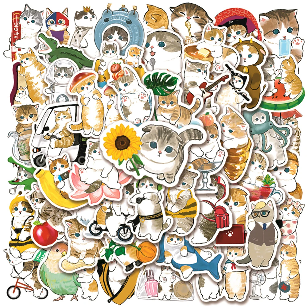 

10/30/50pcs Kawaii Cat Cartoon Sticker Cute Animal Decals Kids Toys DIY Scrapbook Laptop Stationary Guitar Suitcase Car Sticker