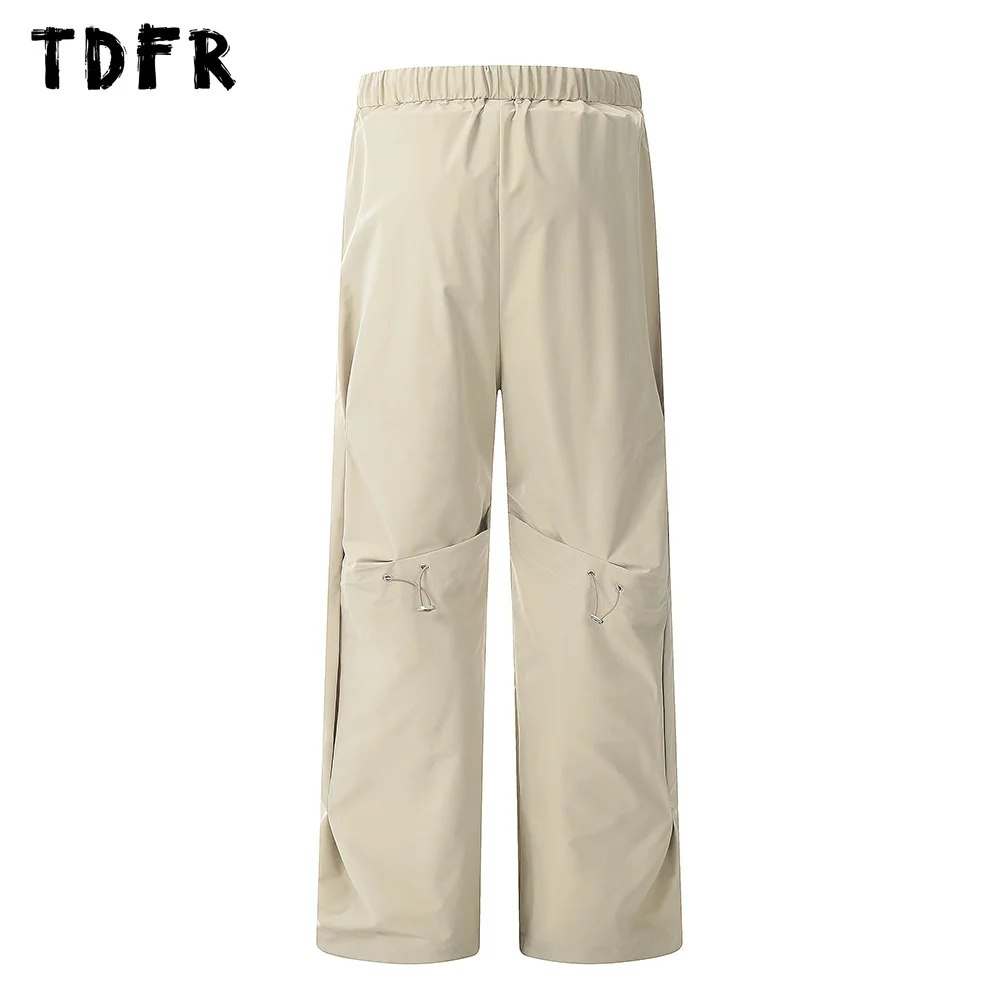 Spliced Solid Color Cargo Pants Loose Mens Elastic Waist Safari Style Loose Wide Leg Trousers Men Joggers Pants