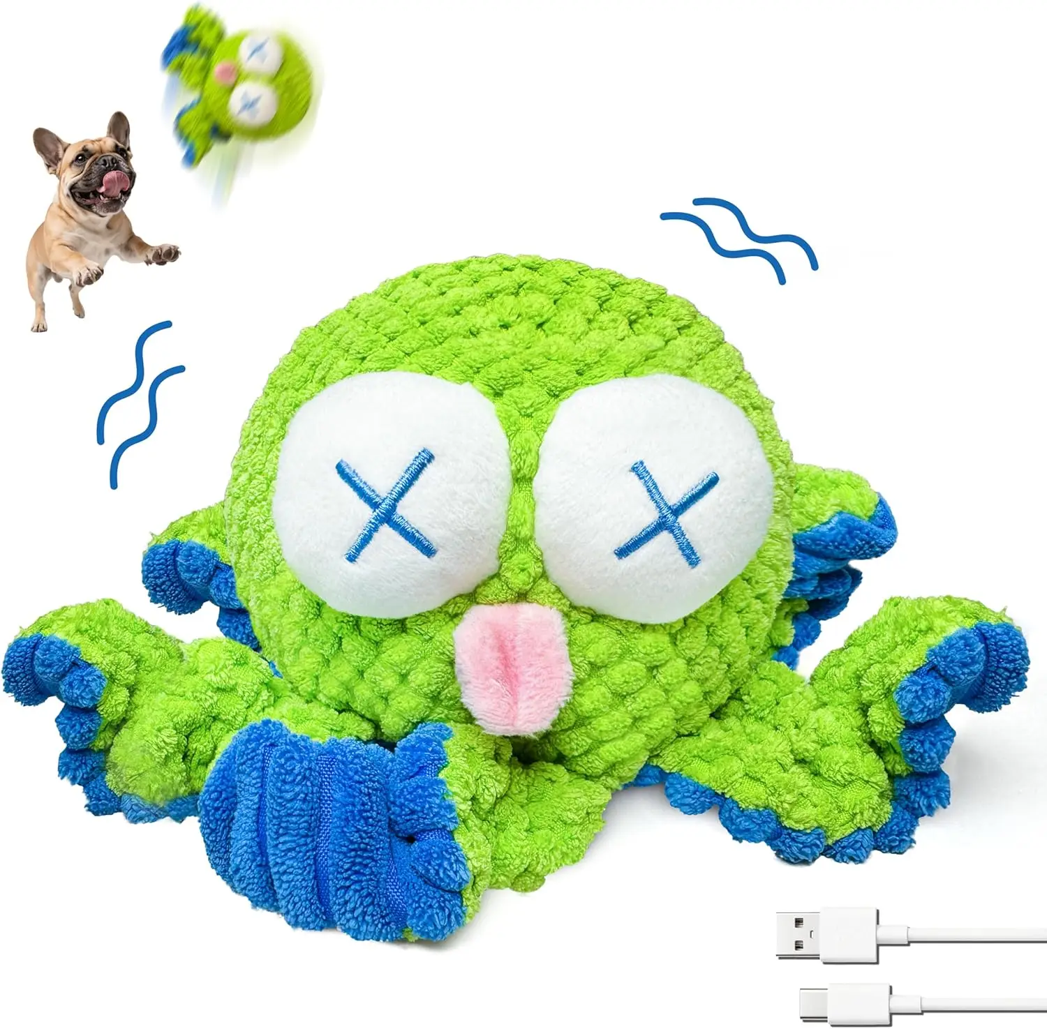 

Interactive Octopus Dog Toys – Rechargeable Dog Squeaky Toy with Bouncing Ball, Recording & Silent Modes