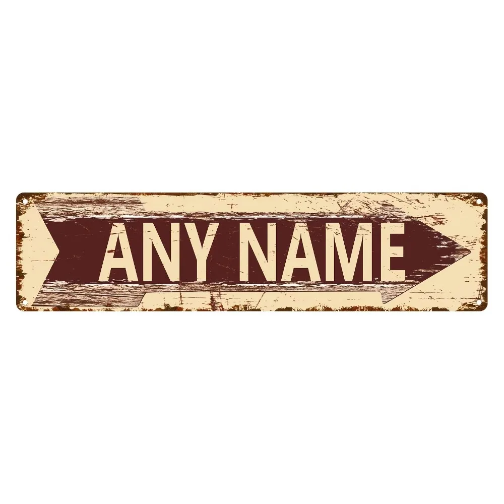 CIFbuy [2D Flat] Custom Vintage Coffee Brown Beige Arrow Metal Sign,Personalized Name Text Wall Decor (Only For Decoration)