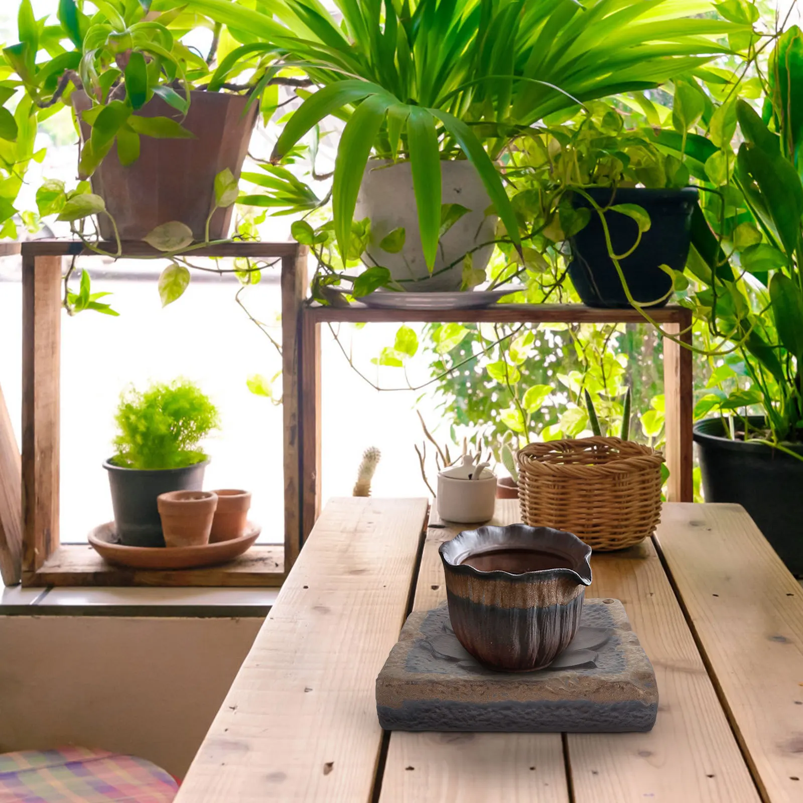 

UTHCLO Handmade Tea Set Pottery Serving Tray Decorative Plate Home Tea Holder