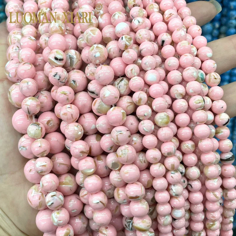 Natural Pink Shell Turquoise Stone 4 6 8 10 12MM Loose Round Spacer Beads for Jewelry Making DIY Bracelet Accessories 15\'\'