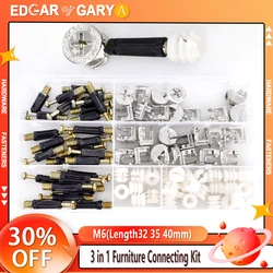 M6 Length 32 35 40mm 90pcs/set Eccentric Wheel Nut 3 in 1 Furniture Connecting Kit ConnectorBolt clothes cabine desk link fixer