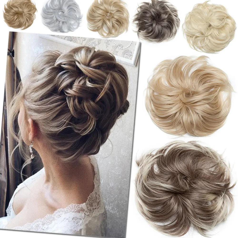 

Snoilite Synthetic Messy Hair Bun Short Ponytail Extensions Big Curly Elastic Hair Scrunchies Hairpieces Chignon Donut Updo Hair