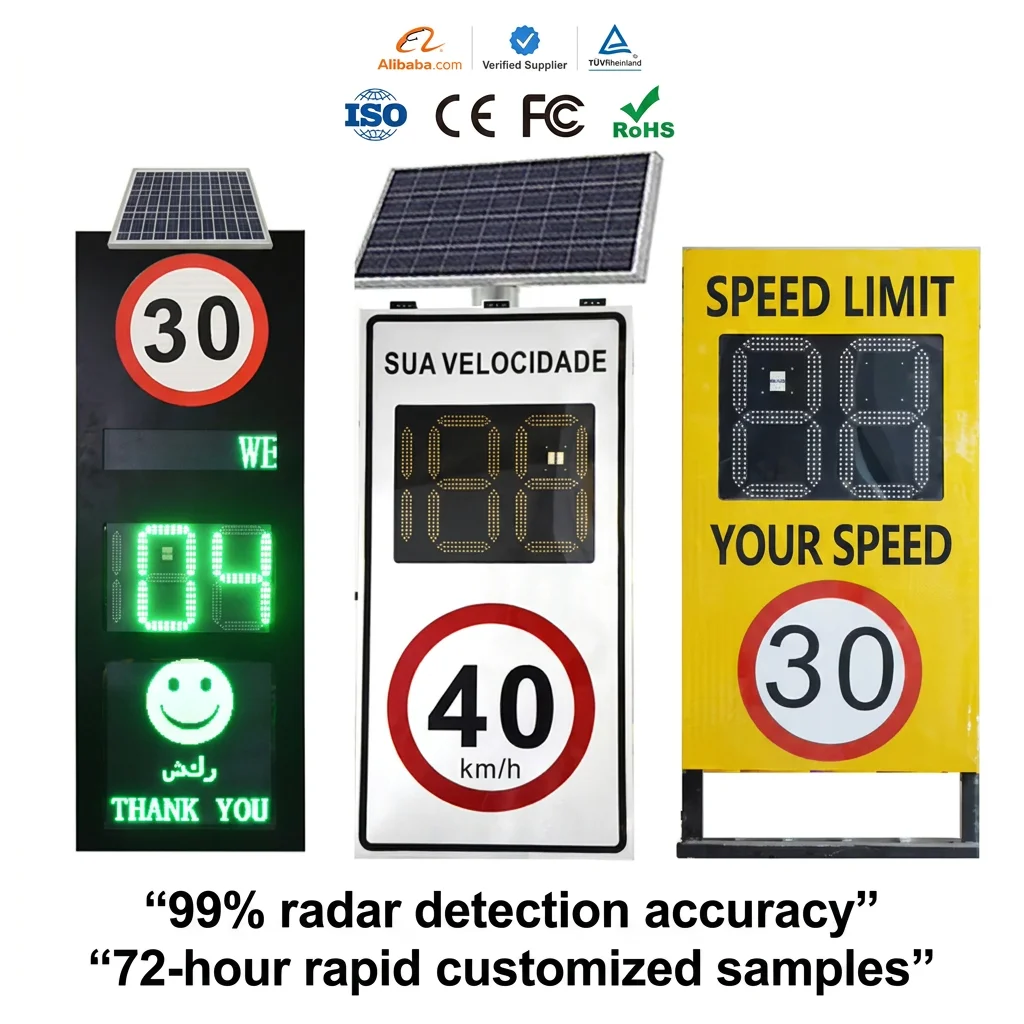 Solar Powered For Accident Prevention Construction Monitoring Smart Radar Speed Sign With Flash High Visibility Industrial