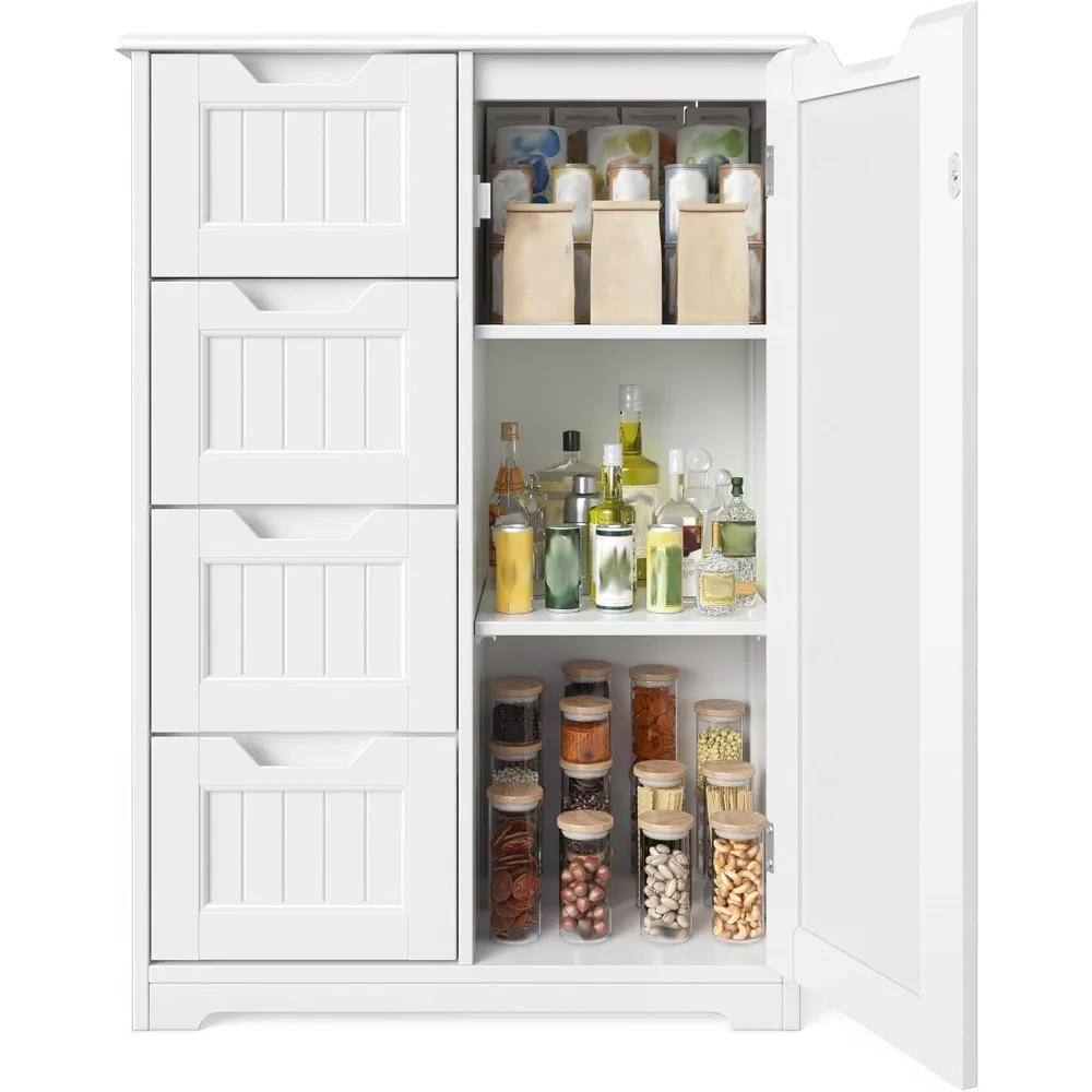 

33" Kitchen Pantry Storage Cabinet with Door and Shelves, Small Food Pantry Cabinet Cupboard, Freestanding Wooden Bathroom