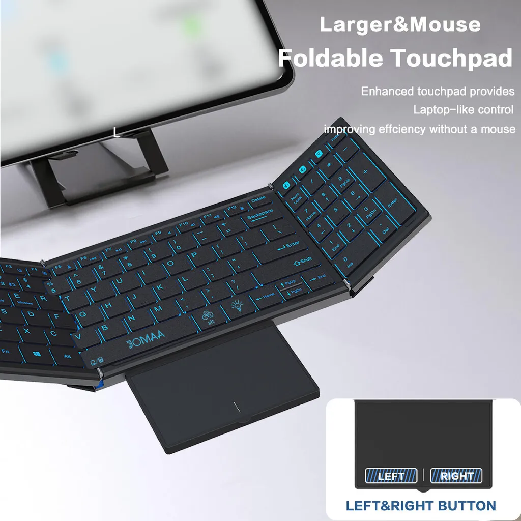 Jomaa RGB Backlit Folding Bluetooth Keyboard USB Wireless Full Size Foldable Keyboard With Touchpad Numberic Rechargeable