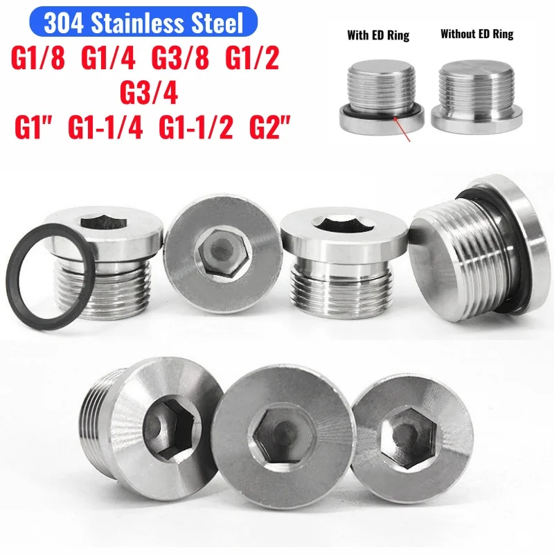 Male Countersunk Flange Hex Socket Head End Plug Cap 304 Stainless Steel Pipe Fittings BSP 1/8 1/4 3/8 1/2 3/4 1