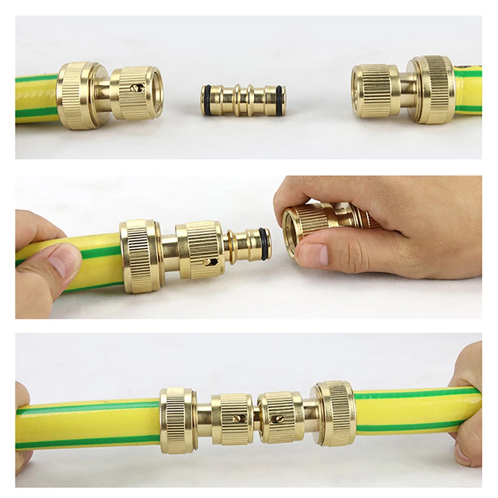 2 Way Hose Connector Repair Replacement Tap Water Pipe Brass Car Wash Coupler Extension Irrigation Male Quick Joint